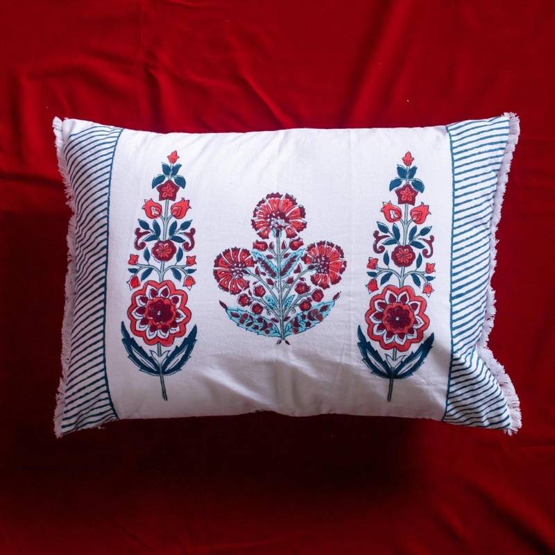 House of Ekam Royal Cypress Poppy Cushion Cover (16x16 inches)