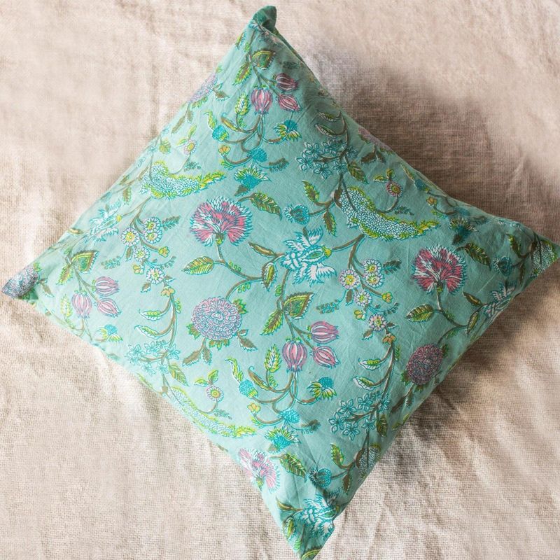 House of Ekam Green Spring Floral Fields Cushion Cover (16x16 inches)