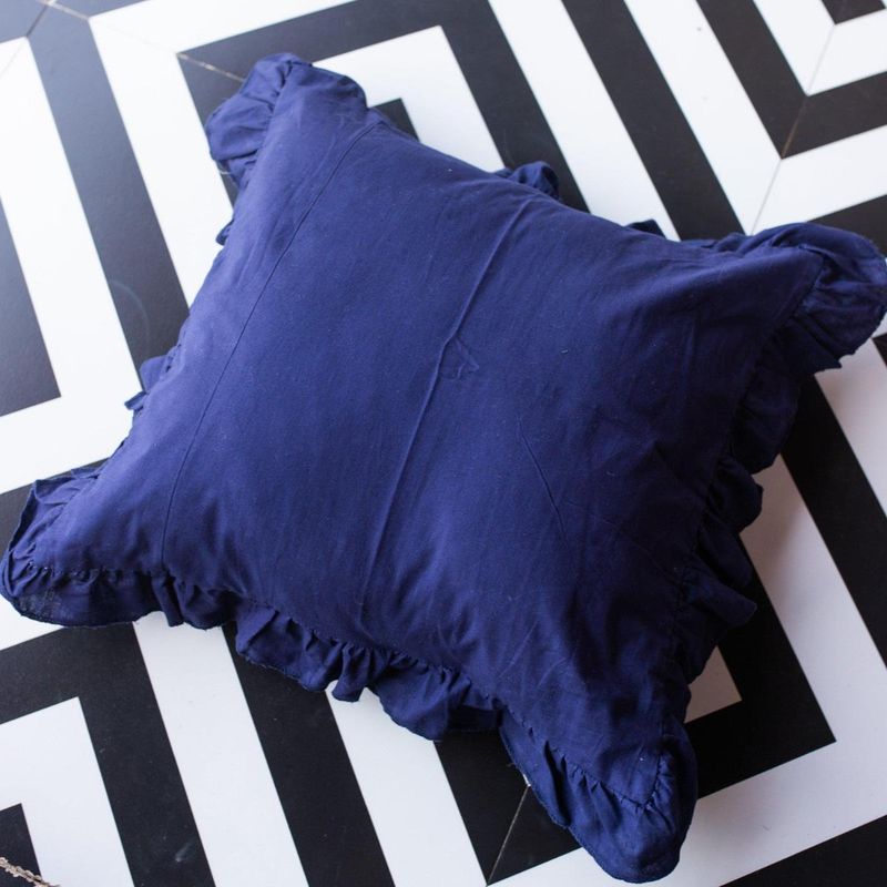 House of Ekam Solid Blue Ruffle Cushion Cover (16x16 inches)