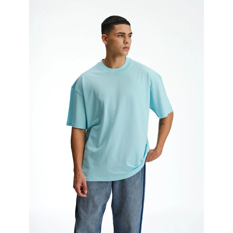 Bonkers Corner Solid Aqua Soft Jersey Oversized T-shirt (XS)