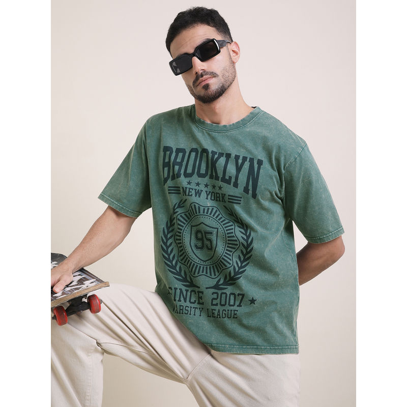 DILLINGER Mens Green Oversized Short Sleeve Acid Washed T-Shirt (M)