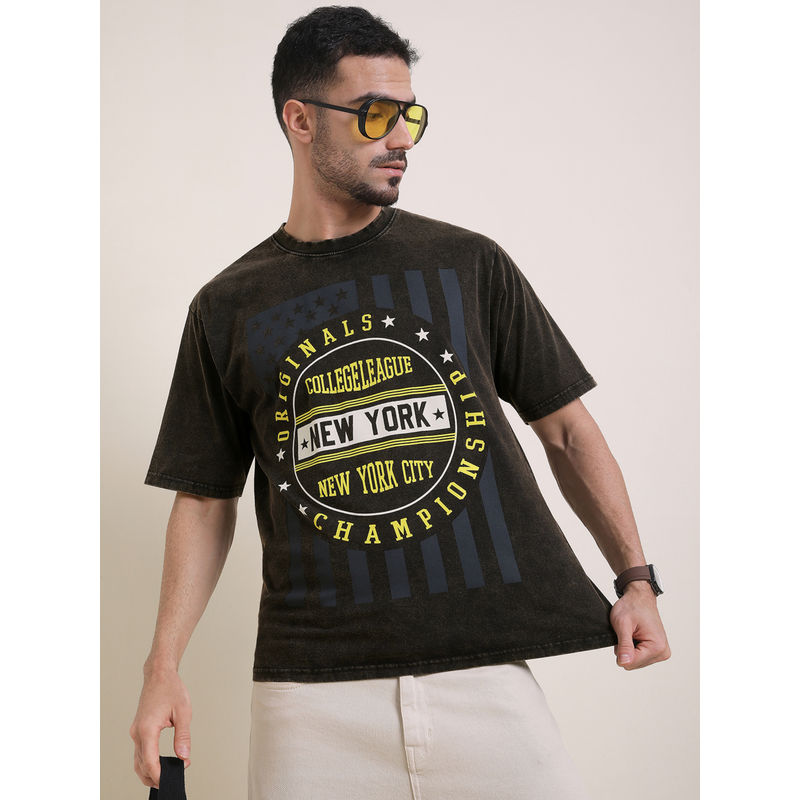 DILLINGER Mens Black Oversized Short Sleeve Acid Washed T-Shirt (2XL)