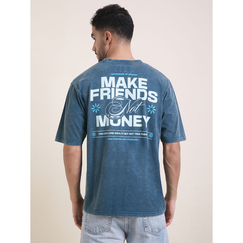 Difference of Opinion Mens Blue Oversized Acid Wash T-Shirt (M)