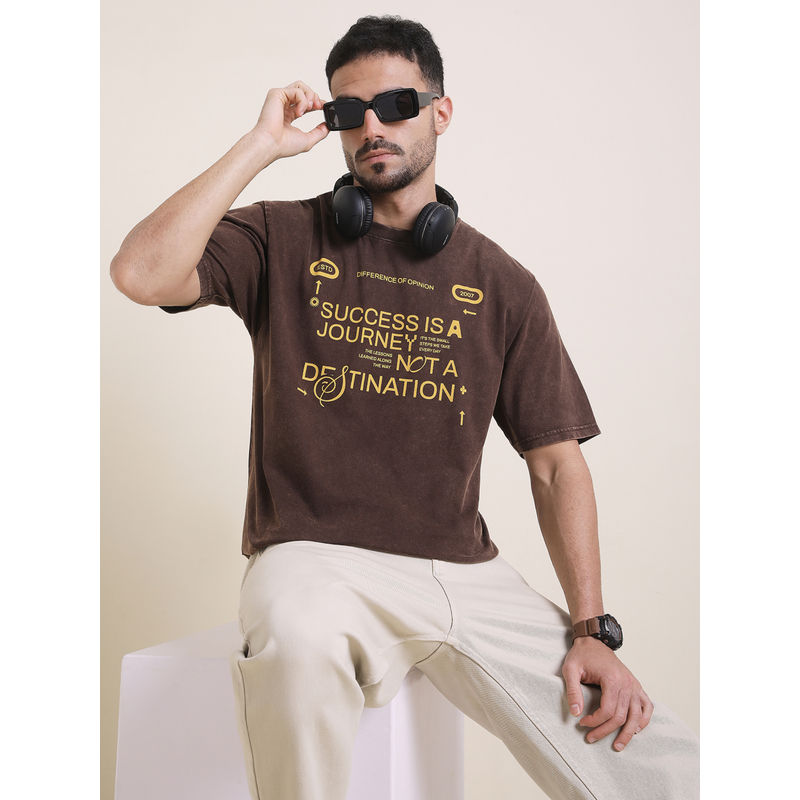 Difference of Opinion Mens Brown Oversized Acid Wash T-Shirt (L)