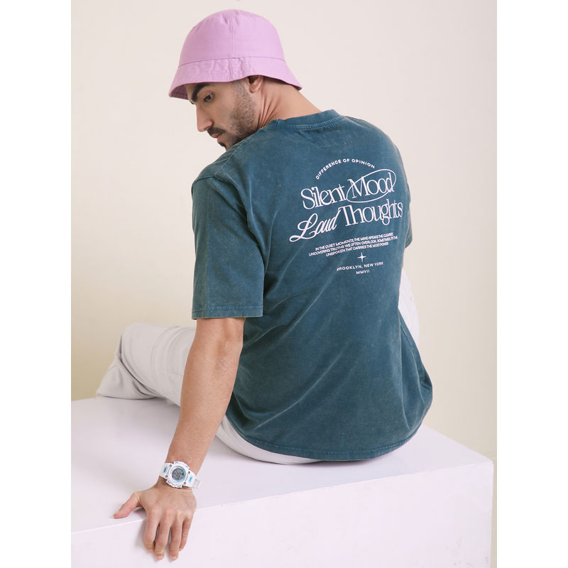 Difference of Opinion Mens Blue Oversized Acid Wash T-Shirt (L)