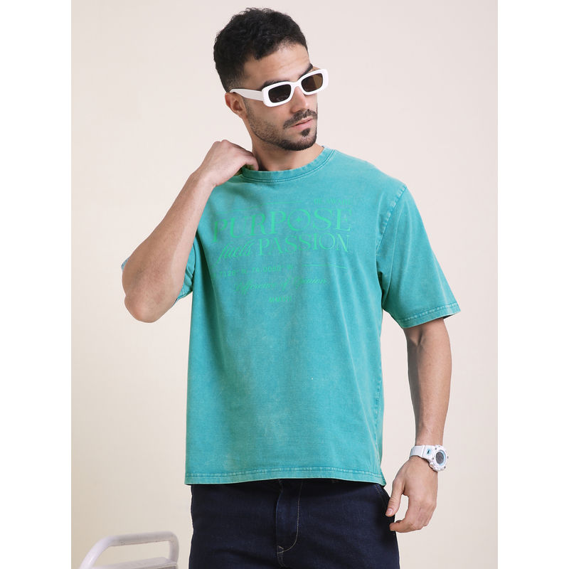 Difference of Opinion Mens Blue Oversized Acid Wash Typography T-Shirt (S)