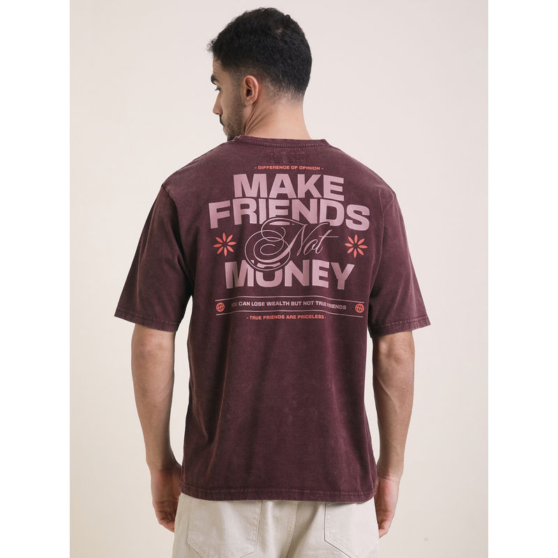 Difference of Opinion Mens Wine Oversized Acid Wash Typography T-Shirt (S)