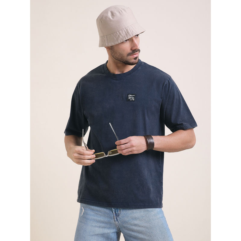 Difference of Opinion Mens Navy Blue Oversized Acid Wash T-Shirt (S)