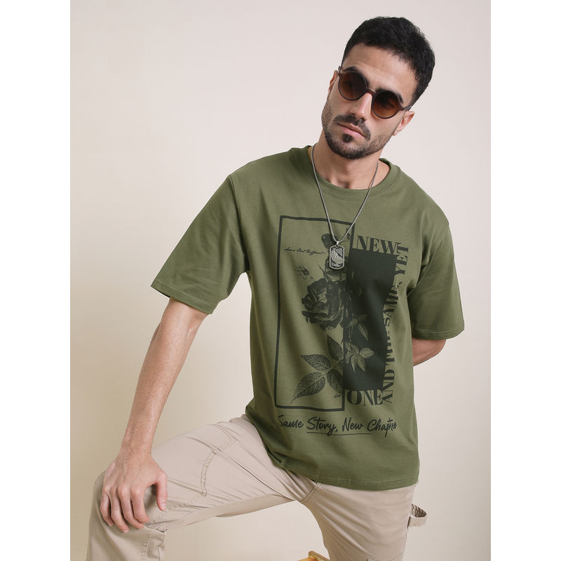 Difference of Opinion Mens Olive Oversized Short Sleeve Printed T-Shirt (S)