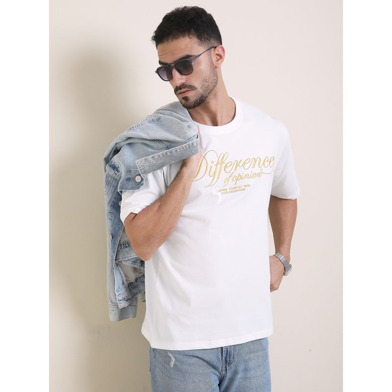 Difference of Opinion Mens White Oversized Embroidery T-Shirt (M)