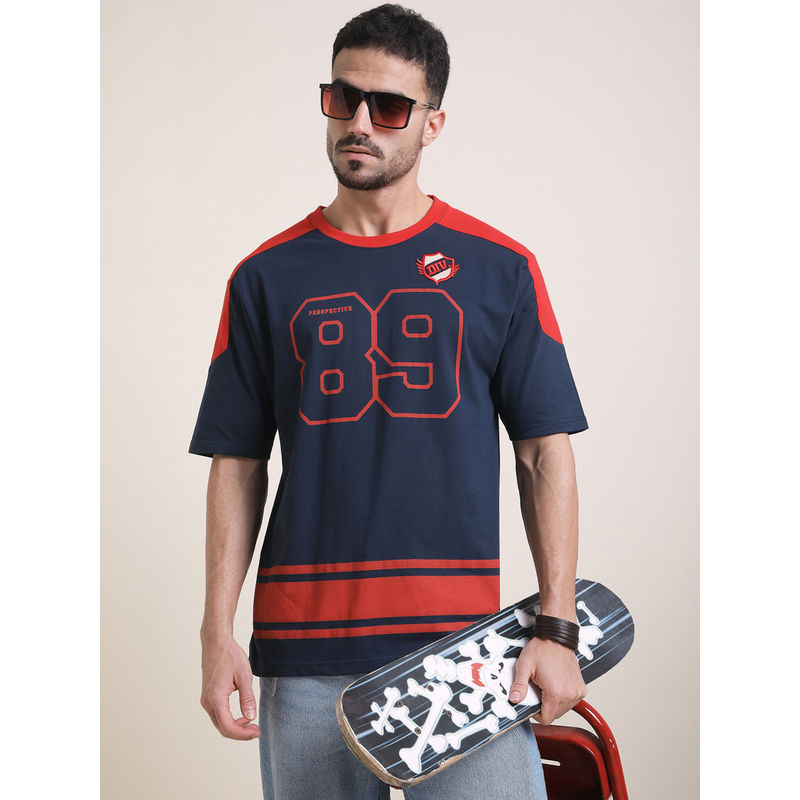 Difference of Opinion Mens Navy Blue Oversized Short Sleeve Printed T-Shirt (S)