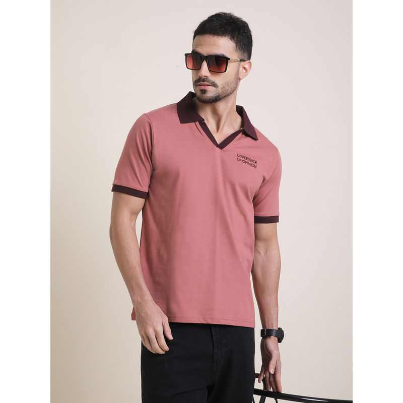 Difference of Opinion Mens Pink Relaxed Fit Embroidery Polo T-Shirt (M)