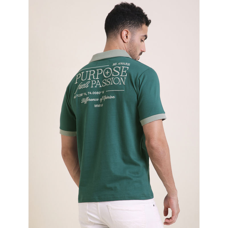 Difference of Opinion Mens Green Relaxed Fit Embroidery Polo T-Shirt (S)
