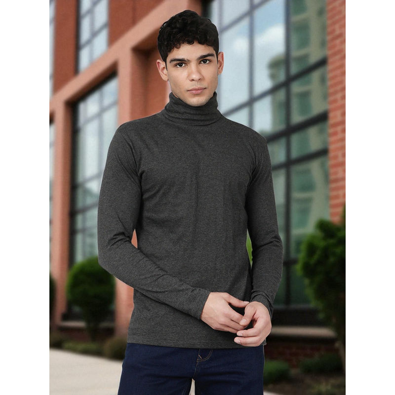 Kryptic Men Charcoal Cotton Solid Full Sleeve T-Shirt (M)