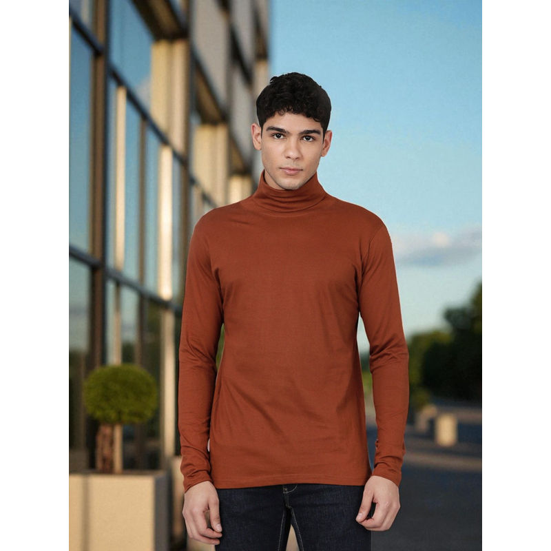 Kryptic Men Rust Cotton Solid Full Sleeve T-Shirt (M)