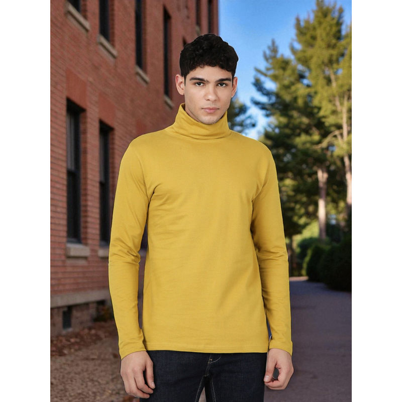 Kryptic Men Yellow Cotton Solid Full Sleeve T-Shirt (M)