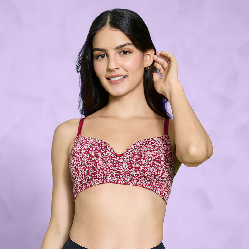 Nykd by Nykaa Everyday Delicate Floral Bra - Maroon - NYB274 (34B)