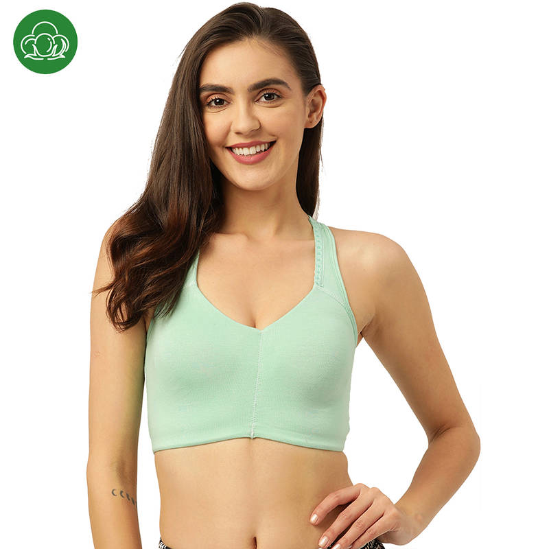 Inner Sense Organic Antimicrobail Low Impact Lounge bra with remoavable pads-Green (L)