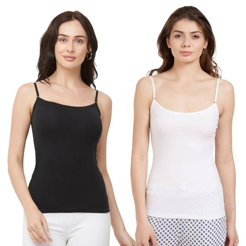 SOIE Women's Solid Cotton Spandex Slip - Pack Of 2 - Multi-Color (L)