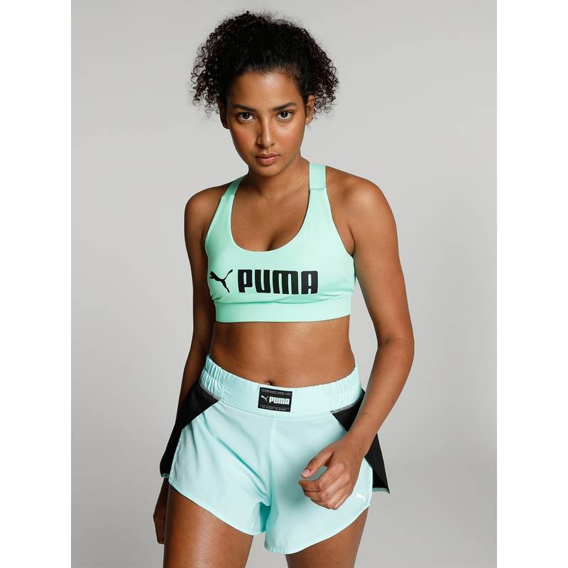 Puma Mid Impact Fit Women Green Sports Bra (L)