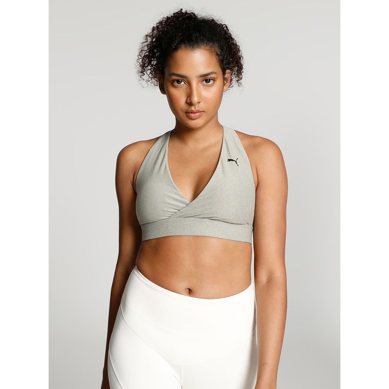 Puma Mid Impact Yogini Cross Over Women Beige Sports Bra (L)