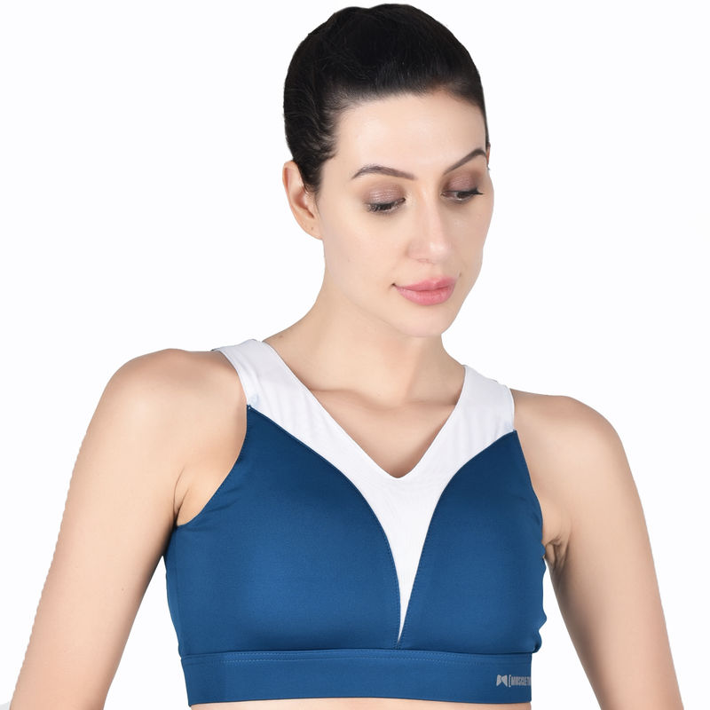 Muscle Torque Running/workout High Impact Front Mesh & Back Design Sports Bra - Blue (M)