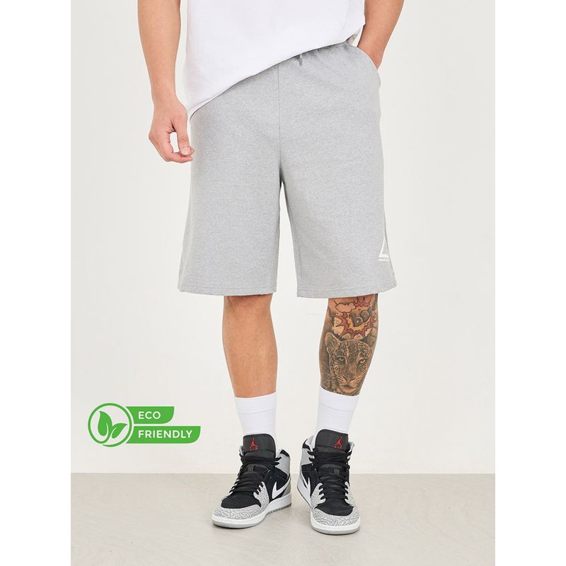 Styli Men's Grey Cotton Melange Oversized Athleisure Shorts (S)