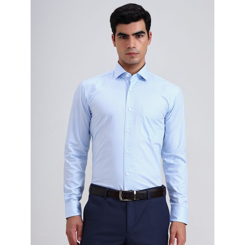 Metal Blue Men Pure Cotton Checked Slim Fit Formal Shirt (42)
