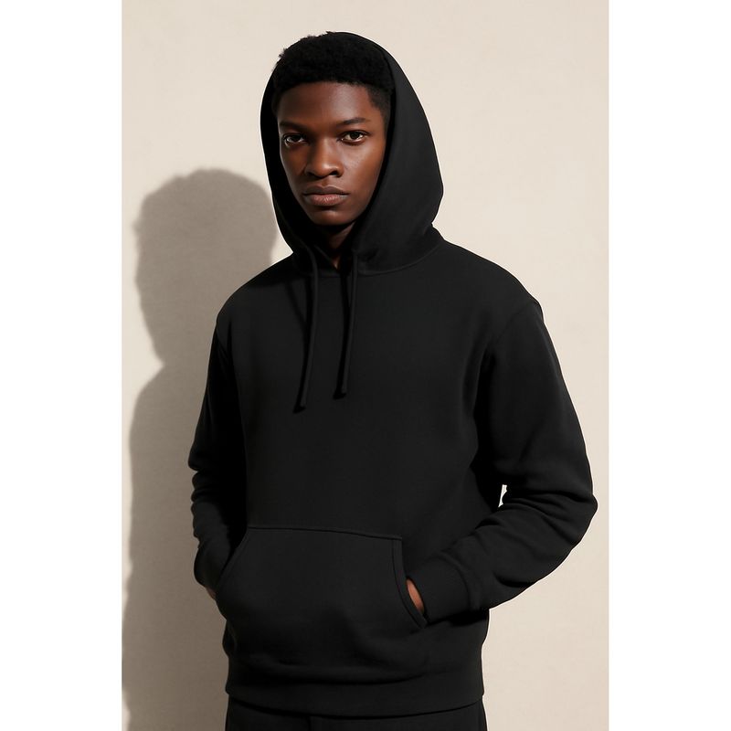 Parcel Yard Solid Black Hooded Drawstring Hood Casual Men Hoodie (XL)