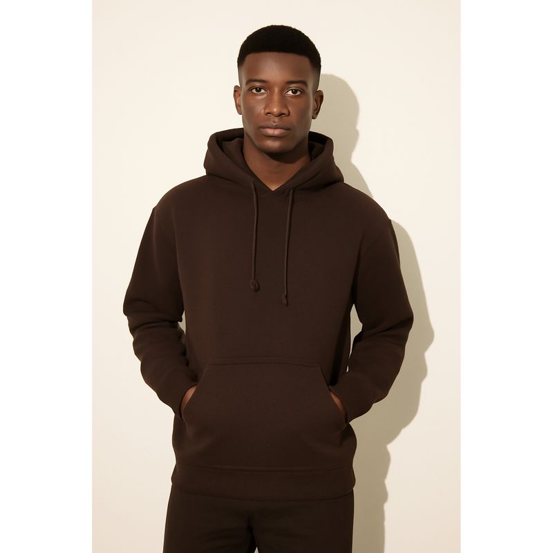 Parcel Yard Solid Brown Hooded Drawstring Hood Casual Men Hoodie (XL)