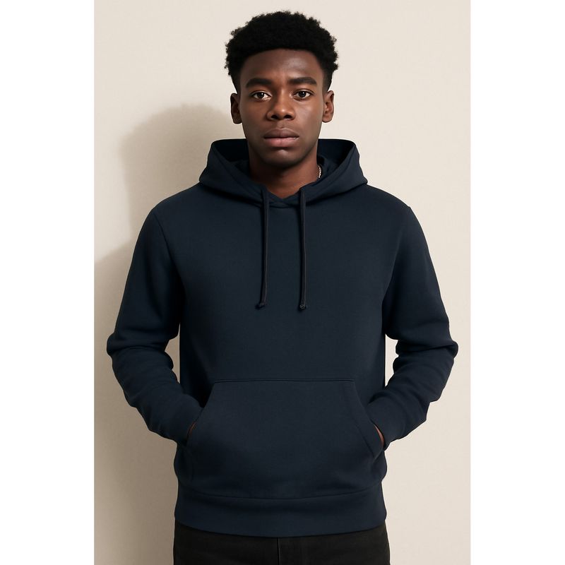 Parcel Yard Solid Navy Blue Hooded Drawstring Hood Casual Men Hoodie (L)