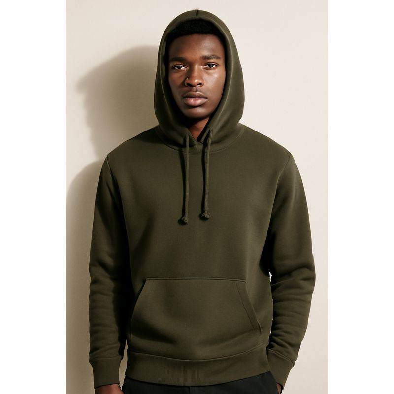 Parcel Yard Solid Olive Hooded Drawstring Hood Casual Men Hoodie (M)