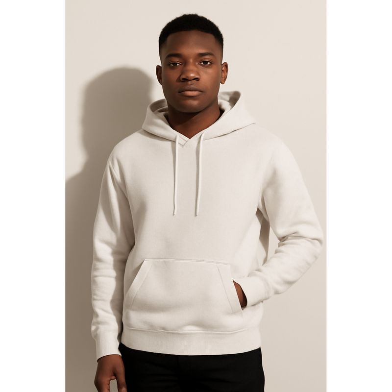 Parcel Yard Solid White Hooded Drawstring Hood Casual Men Hoodie (L)