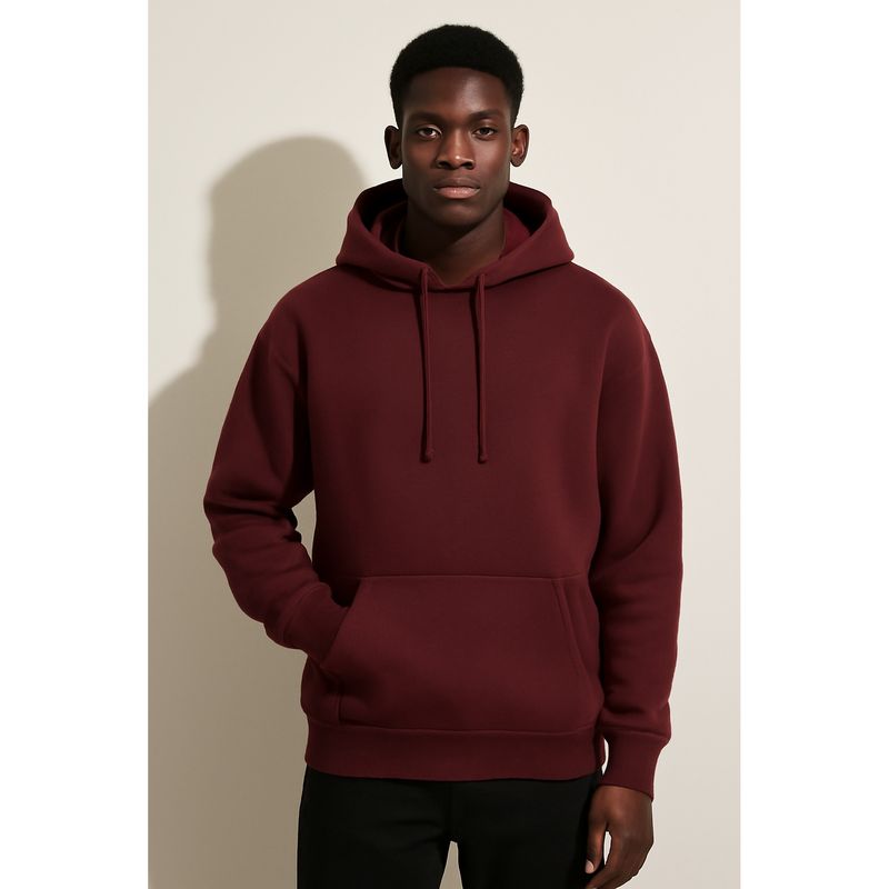 Parcel Yard Solid Maroon Hooded Drawstring Hood Casual Men Hoodie (L)