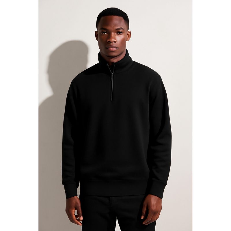 Parcel Yard Men Black Stylish Zip Long Sleeve Sweatshirt (XL)