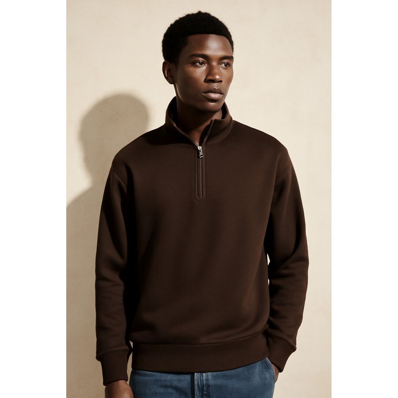 Parcel Yard Men Brown Stylish Zip Long Sleeve Sweatshirt (L)