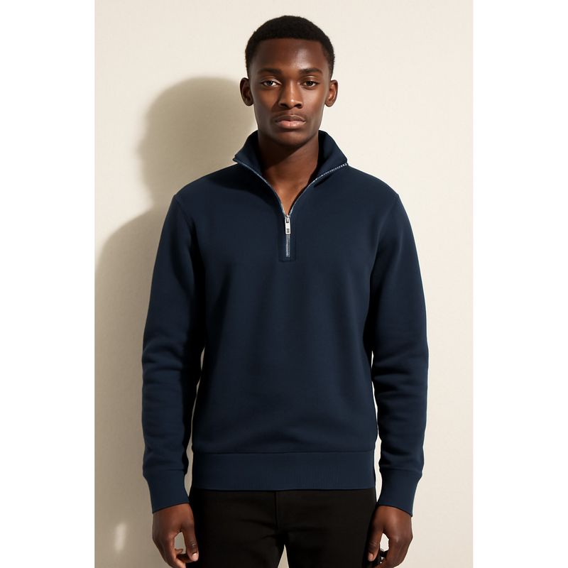 Parcel Yard Men Navy Blue Stylish Zip Long Sleeve Sweatshirt (XL)