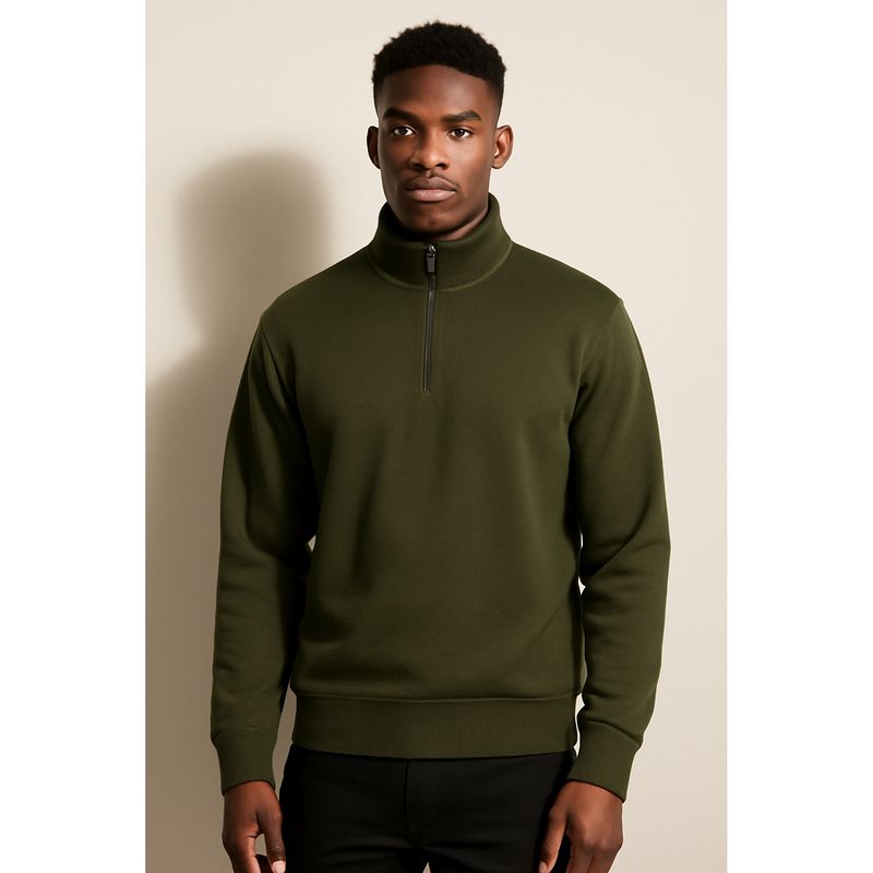 Parcel Yard Men Olive Stylish Zip Long Sleeve Sweatshirt (2XL)