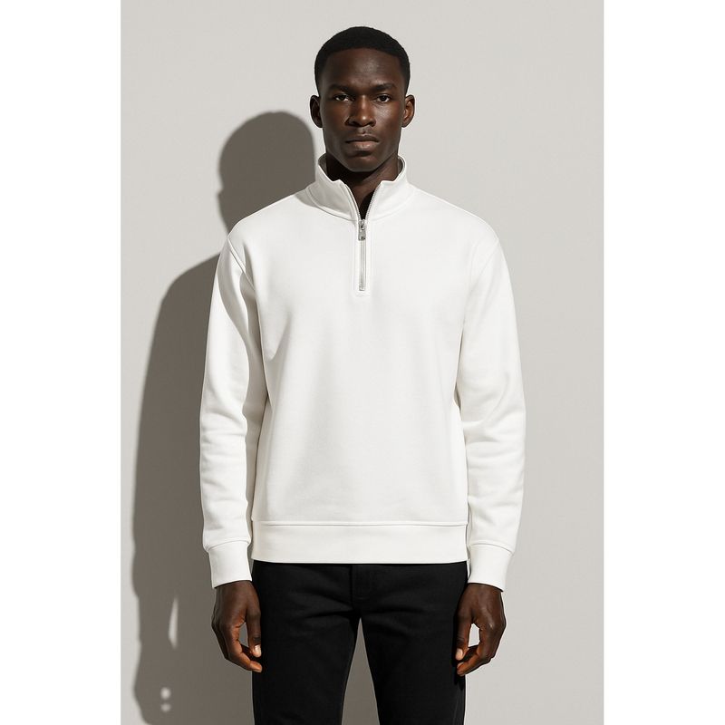 Parcel Yard Men White Stylish Zip Long Sleeve Sweatshirt (XL)