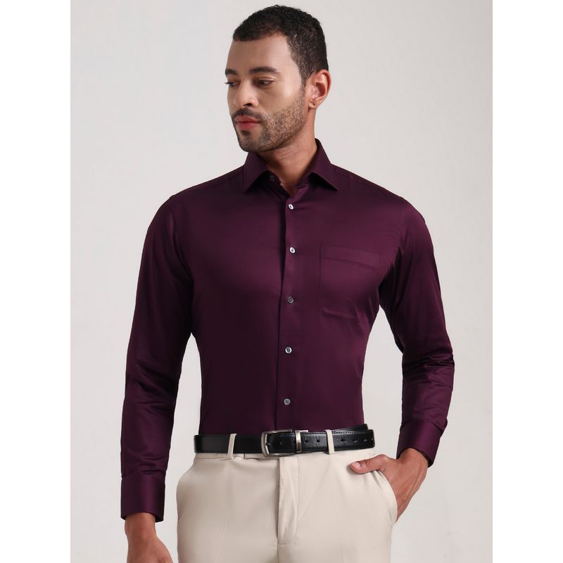 JadeBlue Men Purple Cotton Lycra Solid Slim Fit Formal Shirt (39)
