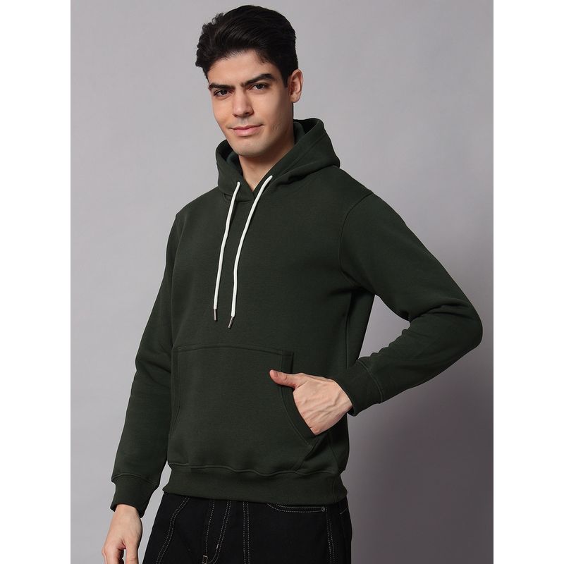 Obaan Men Winter Wear Green Solid Hoodie (M)