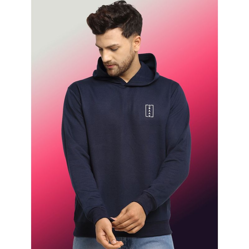 Obaan Men Winter Wear Navy Blue Solid Hoodie (M)