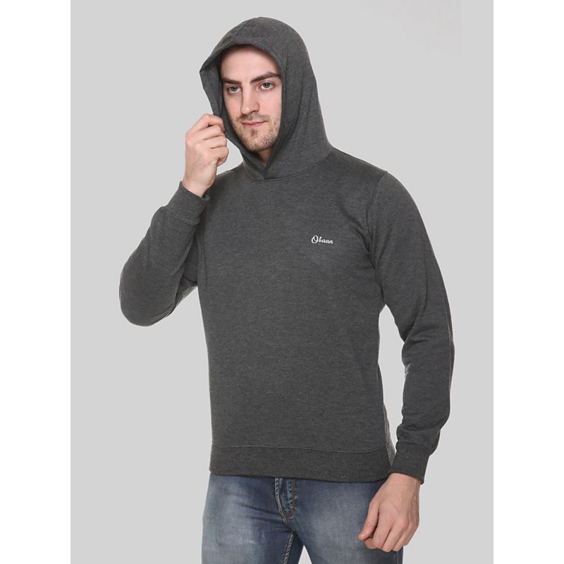 Obaan Men Winter Wear Charcoal Solid Hoodie (M)