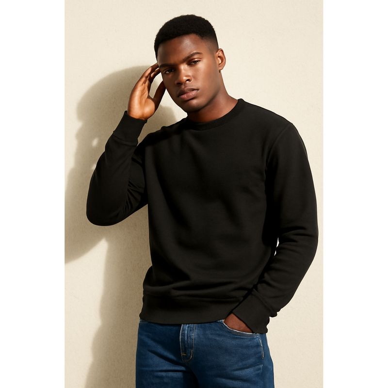 Parcel Yard Men Soft Crewneck Black Outdoor Athletic Long Sleeve Sweatshirt (2XL)