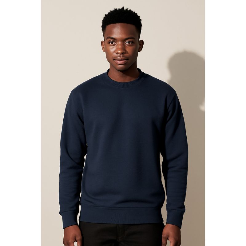 Parcel Yard Men Soft Crewneck Navy Blue Outdoor Athletic Long Sleeve Sweatshirt (M)