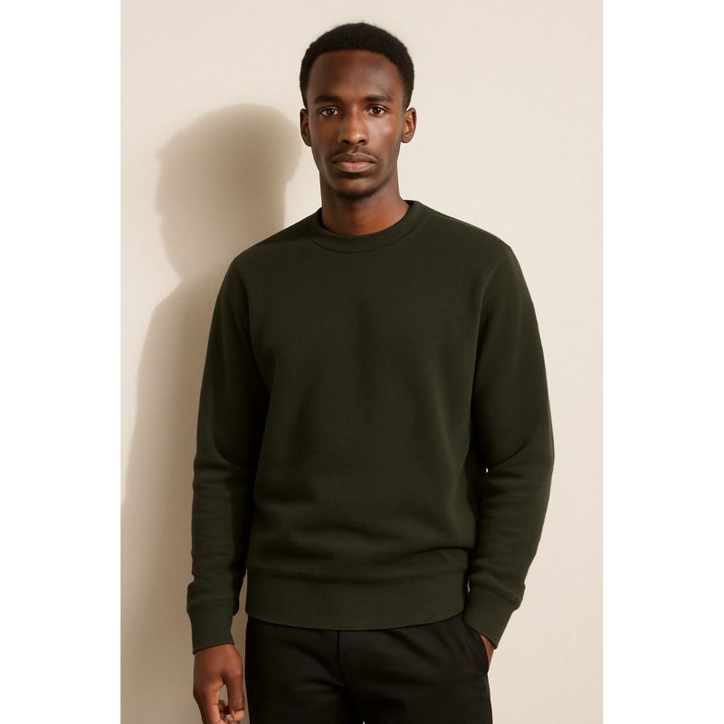 Parcel Yard Men Soft Crewneck Olive Outdoor Athletic Long Sleeve Sweatshirt (XL)