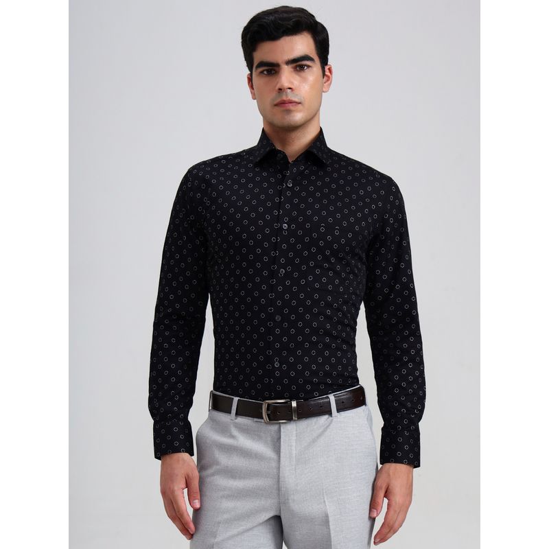 Metal Men Black Pure Cotton Geometric Regular Fit Formal Shirt (39)