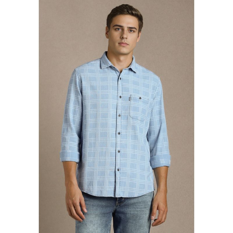 Louis Philippe Men Light Blue Checks Full Sleeves Casual Shirt (42)
