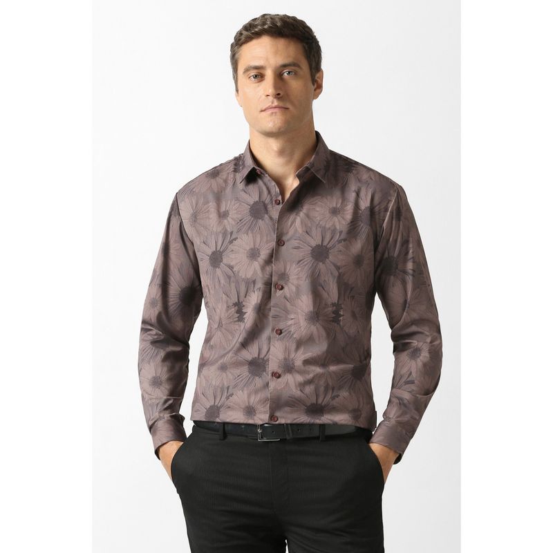 Van Heusen Men Brown Printed Full Sleeves Party Shirt (38)