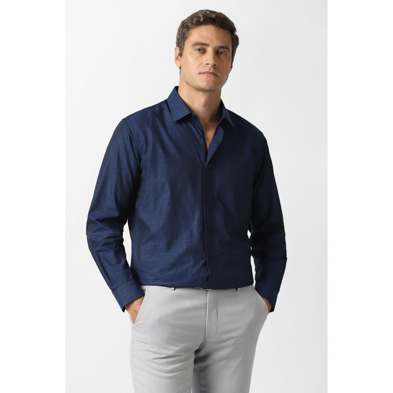 Van Heusen Men Navy Blue Textured Full Sleeves Shirt (39)